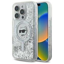Husa Karl Lagerfeld iPhone 16 Pro Max Liquid Glitter MagSafe, Choupette Head, transparenta, KLHMP16XLGCHSGH