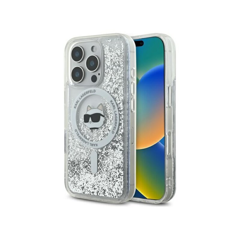 Husa Karl Lagerfeld iPhone 16 Pro Max Liquid Glitter MagSafe, Choupette Head, transparenta, KLHMP16XLGCHSGH