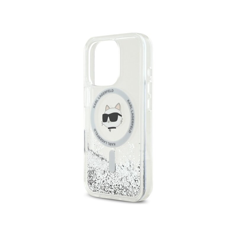 Husa Karl Lagerfeld iPhone 16 Pro Max Liquid Glitter MagSafe, Choupette Head, transparenta, KLHMP16XLGCHSGH