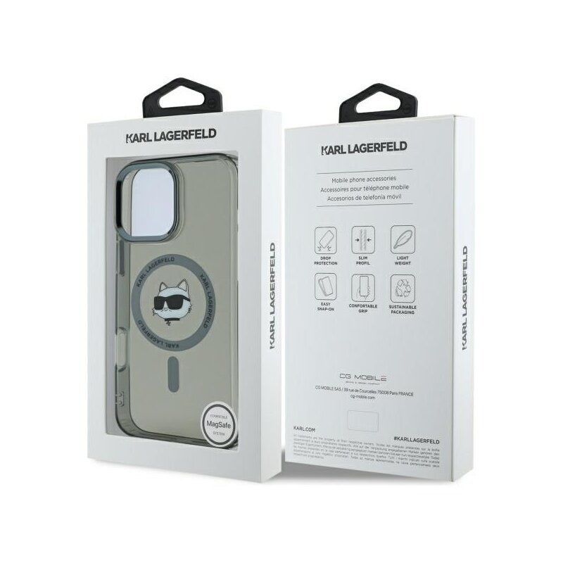 Husa iPhone 16 Pro Max Karl Lagerfeld IML MagSafe, Choupette`s Head, negru, KLHMP16XHLSCHK