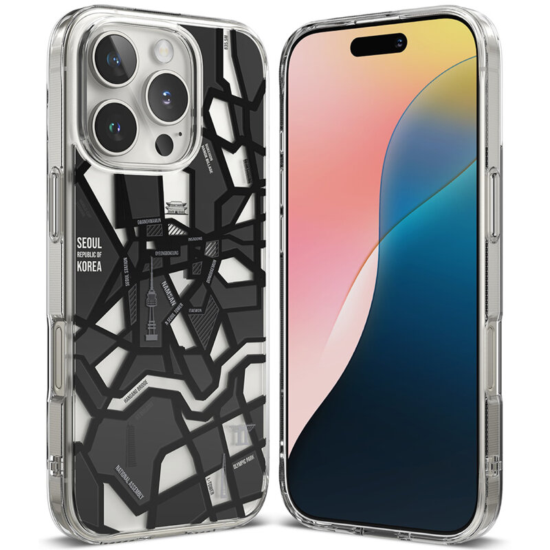 Husa iPhone 16 Pro Ringke Fusion Design, Seoul Map Black
