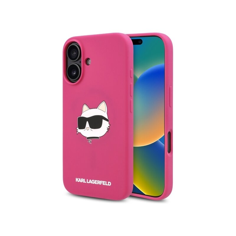 Husa Karl Lagerfeld iPhone 16 Silicone MagSafe, Choupette Head, fucsia, KLHMP16SSCHPPLF