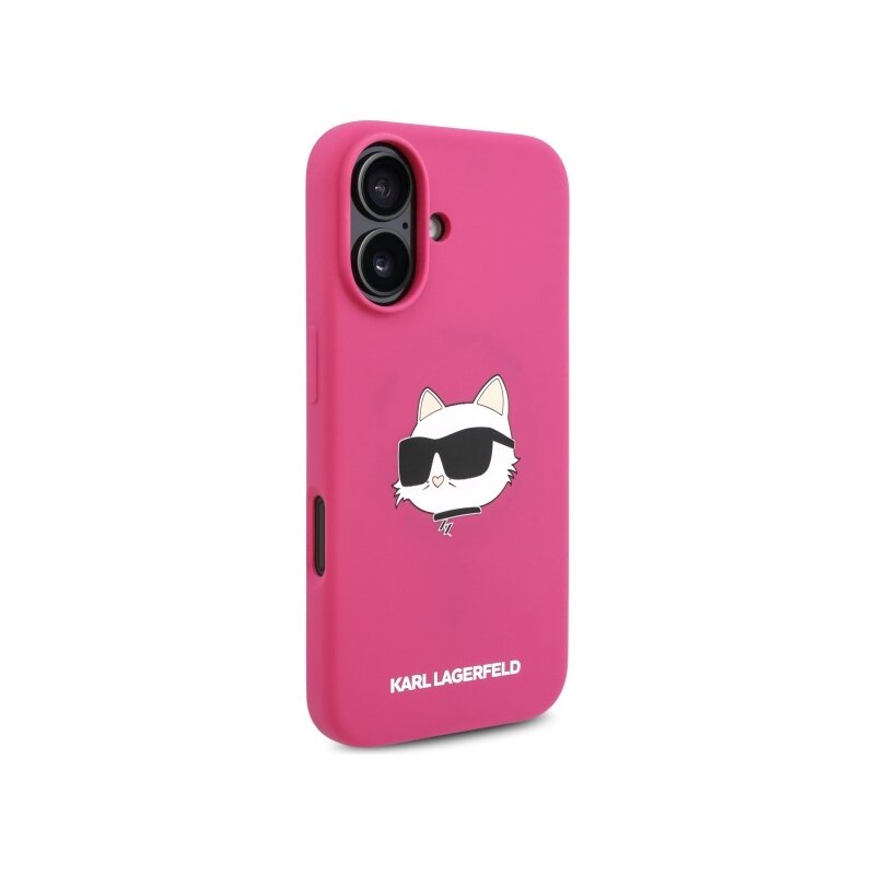 Husa Karl Lagerfeld iPhone 16 Silicone MagSafe, Choupette Head, fucsia, KLHMP16SSCHPPLF