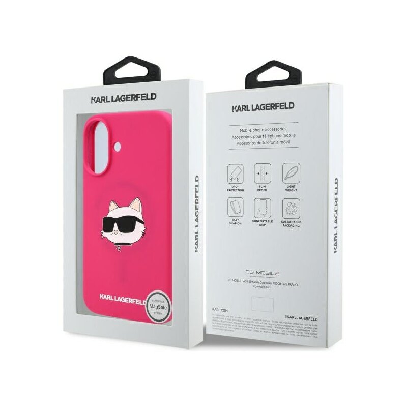 Husa Karl Lagerfeld iPhone 16 Silicone MagSafe, Choupette Head, fucsia, KLHMP16SSCHPPLF