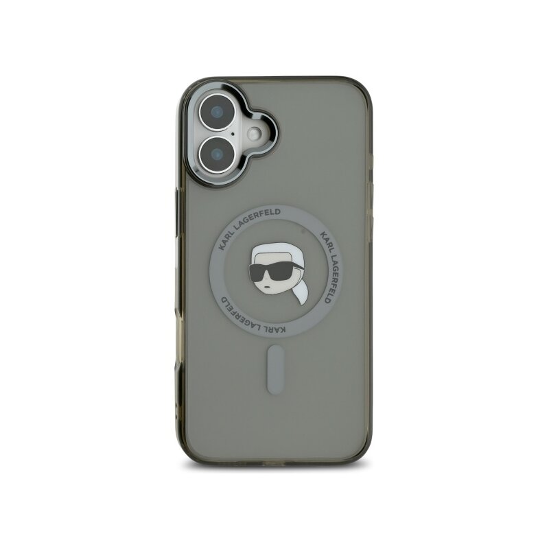 Husa iPhone 16 Karl Lagerfeld IML MagSafe, Metal Karl`s Head, negru, KLHMP16SHLSKIK