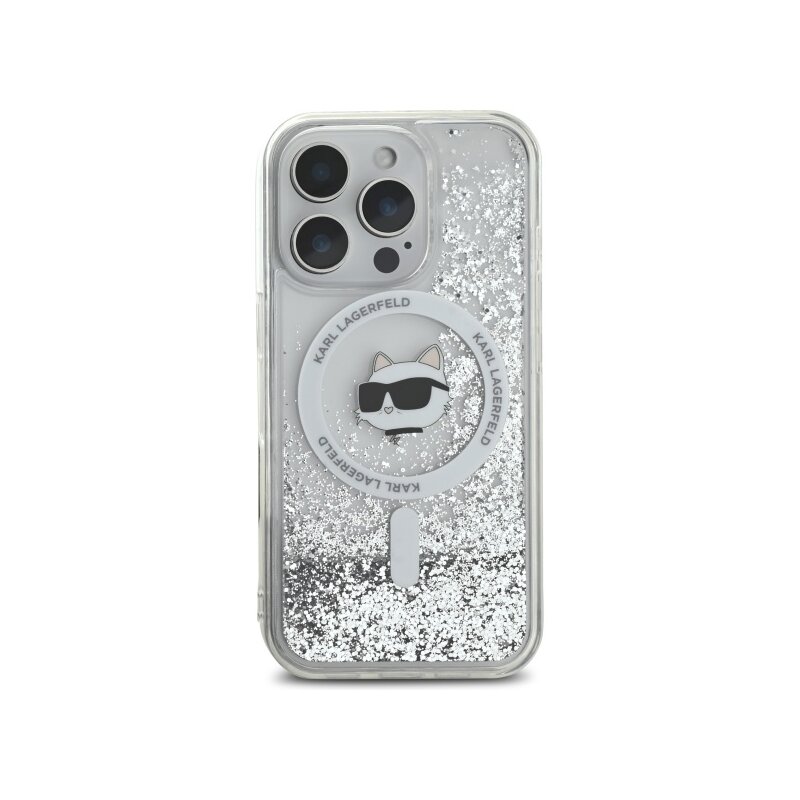 Husa Karl Lagerfeld iPhone 16 Pro Liquid Glitter MagSafe, Choupette Head, clear, KLHMP16LLGCHSGH