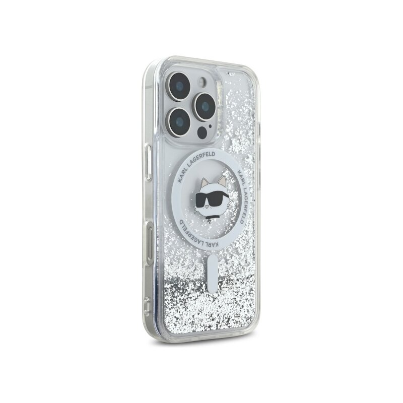 Husa Karl Lagerfeld iPhone 16 Pro Liquid Glitter MagSafe, Choupette Head, clear, KLHMP16LLGCHSGH