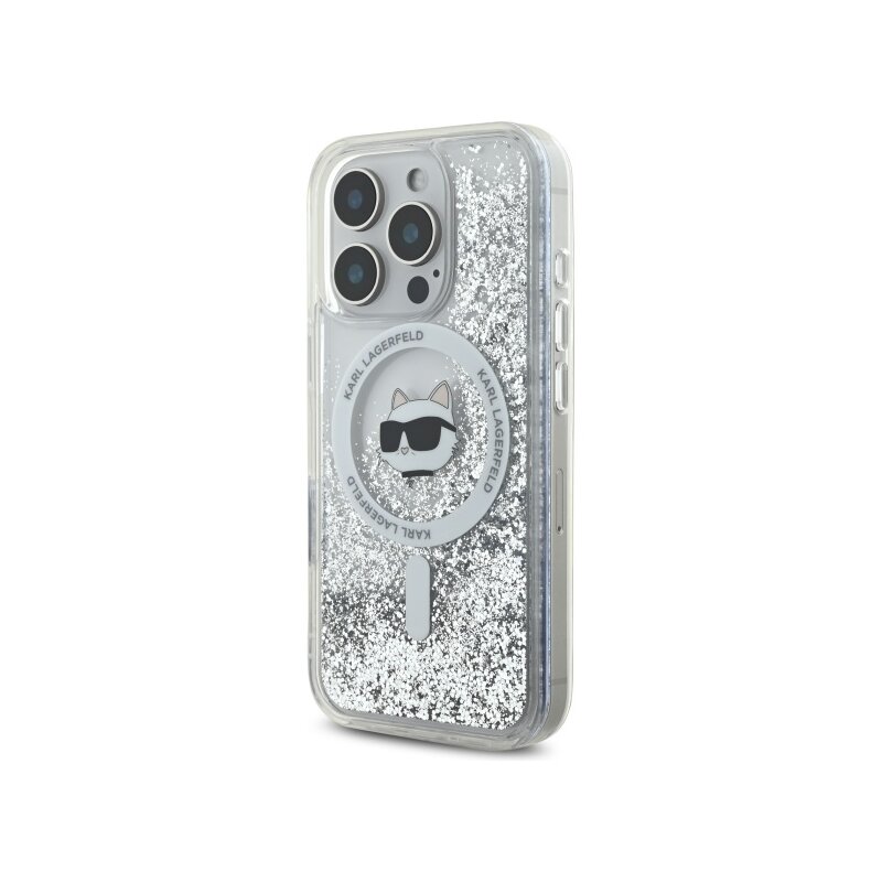 Husa Karl Lagerfeld iPhone 16 Pro Liquid Glitter MagSafe, Choupette Head, clear, KLHMP16LLGCHSGH