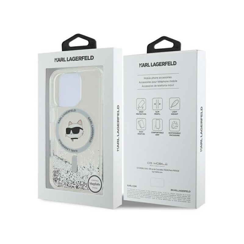Husa Karl Lagerfeld iPhone 16 Pro Liquid Glitter MagSafe, Choupette Head, clear, KLHMP16LLGCHSGH