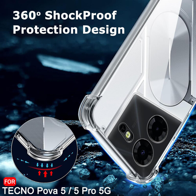 Husa Tecno Pova 5 Pro Techsuit Shockproof Clear Silicone, transparenta