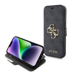 Husa tip carte iPhone 13 Guess Book 4G, gri, GUBKP15S4GMGGR