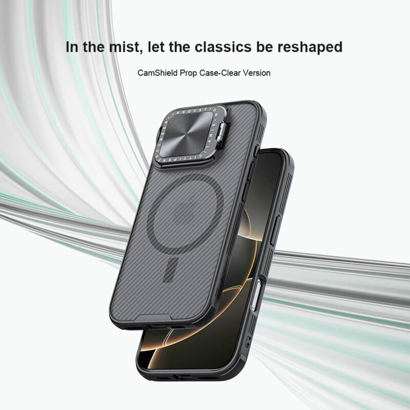 Husa iPhone 16 Pro Nillkin CamShield Prop Magnetic, negru/transparenta