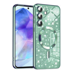 Husa premium Samsung Galaxy A55 5G Techsuit Luxury Glitter MagSafe, verde deschis