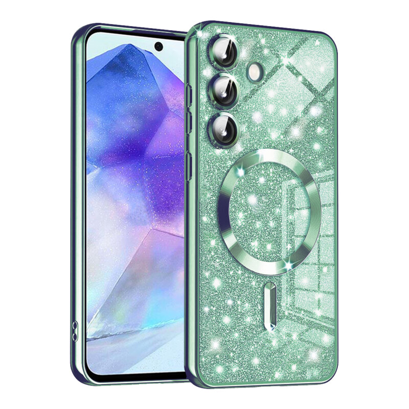 Husa premium Samsung Galaxy A55 5G Techsuit Luxury Glitter MagSafe, verde deschis