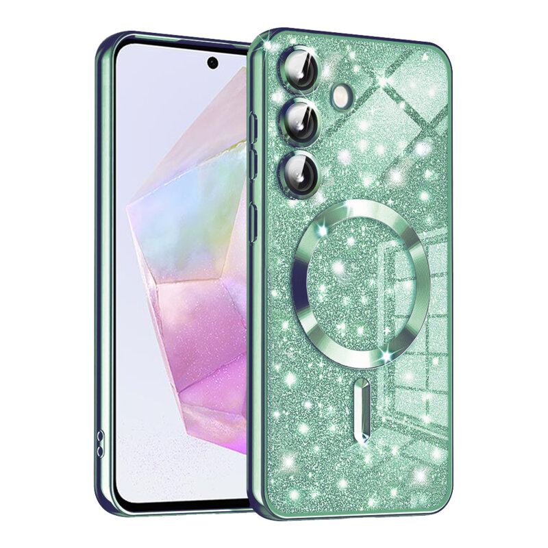 Husa premium Samsung Galaxy A35 5G Techsuit Luxury Glitter MagSafe, verde deschis