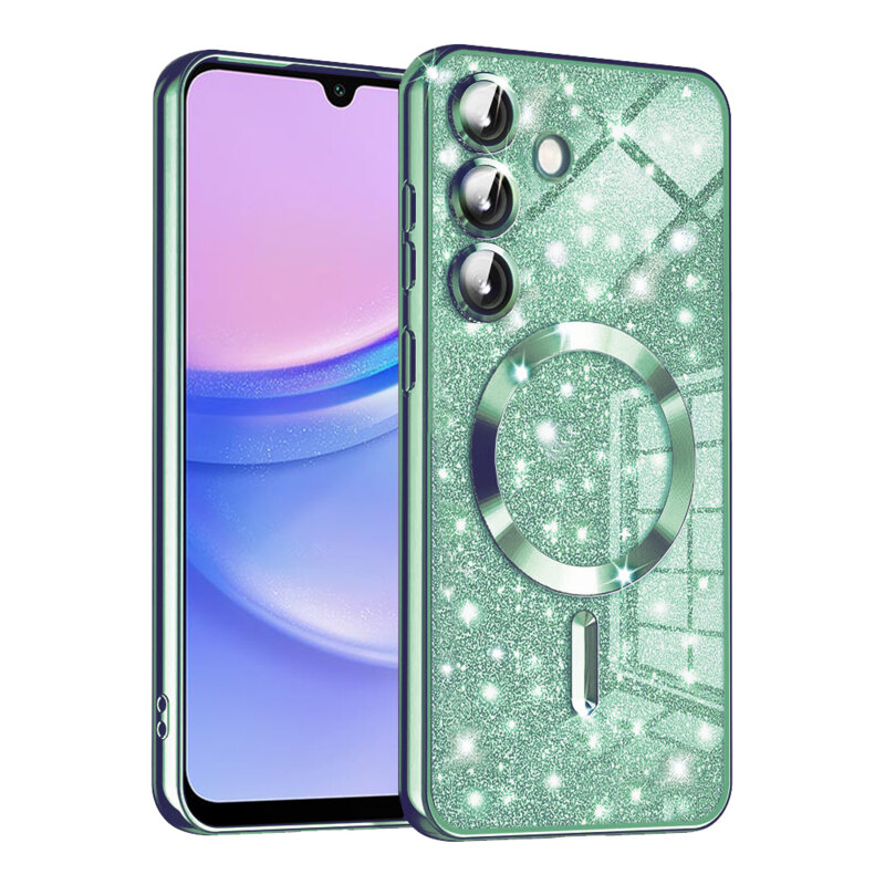Husa premium Samsung Galaxy A15 4G Techsuit Luxury Glitter MagSafe, verde deschis