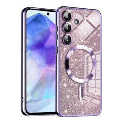 Husa premium Samsung Galaxy A55 5G Techsuit Luxury Glitter MagSafe, mov deschis