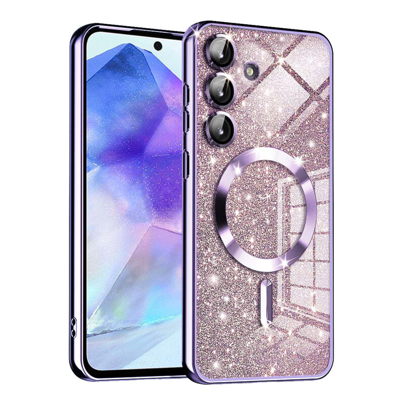 Husa premium Samsung Galaxy A55 5G Techsuit Luxury Glitter MagSafe, mov deschis
