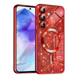 Husa premium Samsung Galaxy A55 5G Techsuit Luxury Glitter MagSafe, rosu