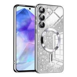 Husa premium Samsung Galaxy A55 5G Techsuit Luxury Glitter MagSafe, argintiu
