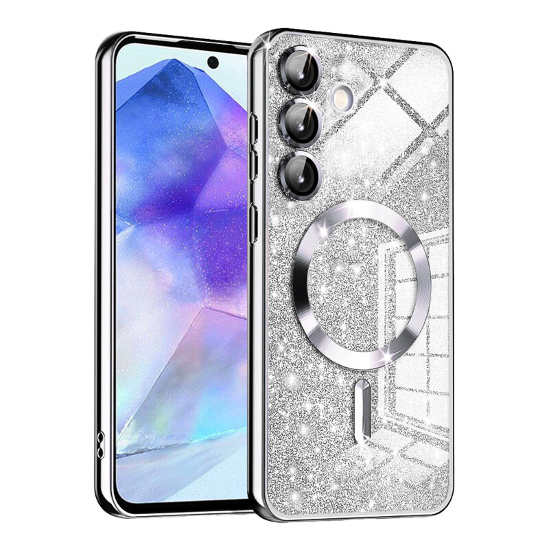 Husa premium Samsung Galaxy A55 5G Techsuit Luxury Glitter MagSafe, argintiu