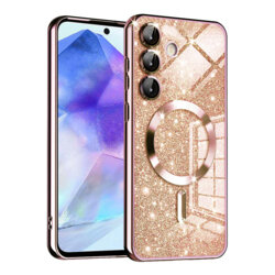Husa premium Samsung Galaxy A55 5G Techsuit Luxury Glitter MagSafe, roz auriu
