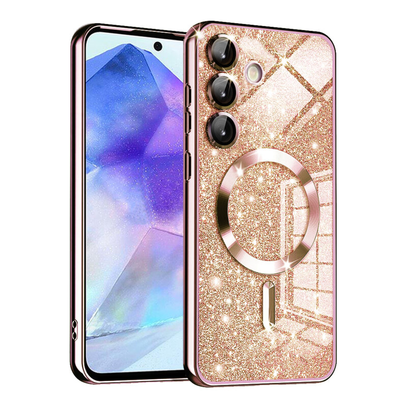 Husa premium Samsung Galaxy A55 5G Techsuit Luxury Glitter MagSafe, roz auriu