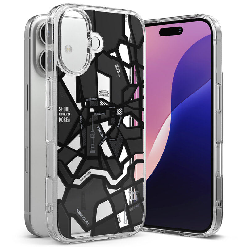 Husa iPhone 16 Plus Ringke Fusion Design, Seoul Map Black
