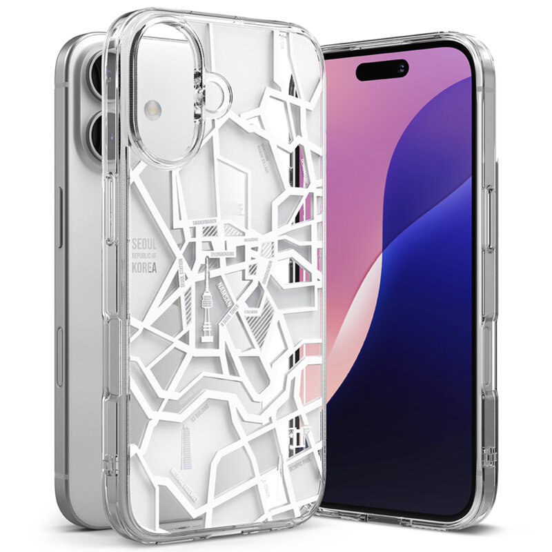 Husa iPhone 16 Ringke Fusion Design, Seoul Map White