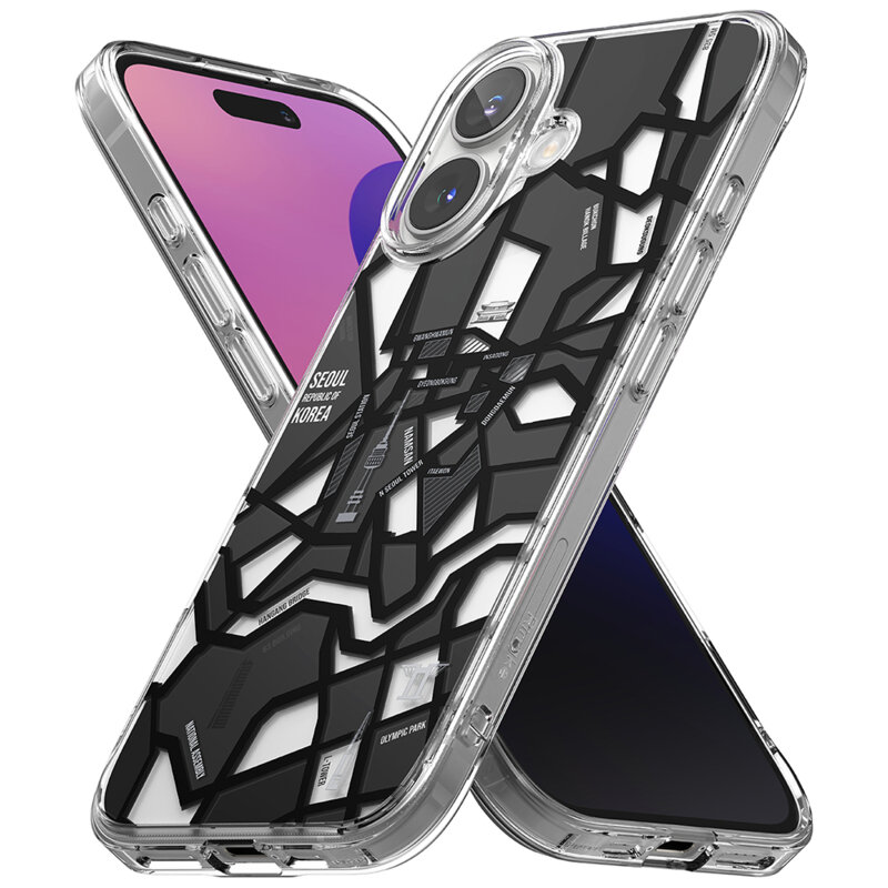Husa iPhone 16 Plus Ringke Fusion Design, Seoul Map Black