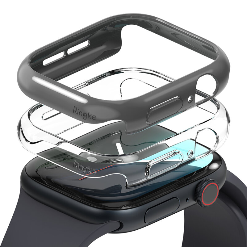 [Pachet 2x] Husa Apple Watch 10 42mm Ringke Slim, transparenta / gri