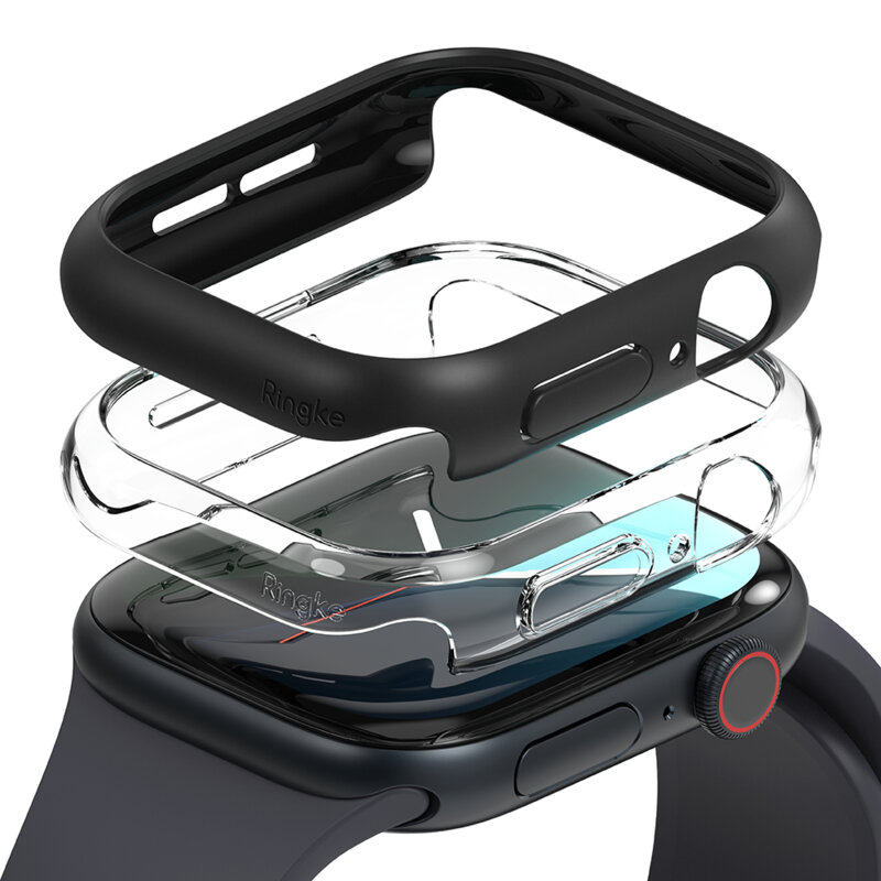 [Pachet 2x] Husa Apple Watch 10 42mm Ringke Slim, transparenta / negru