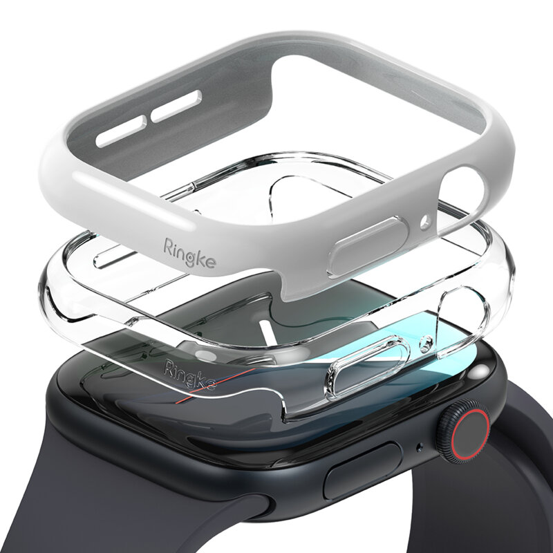 [Pachet 2x] Husa Apple Watch 10 46mm Ringke Slim, transparenta / gri
