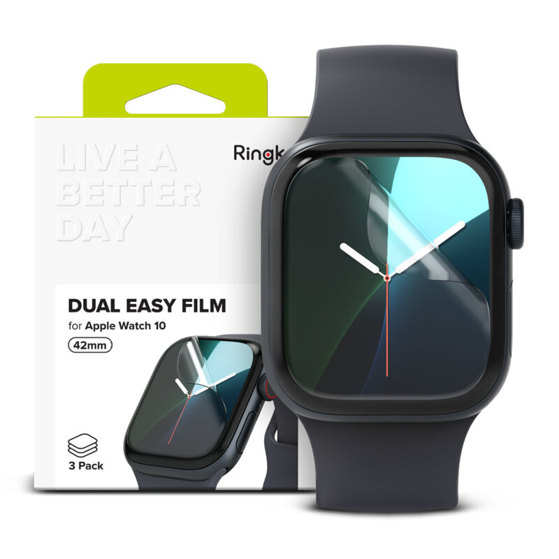 [Pachet 3x] Folie Apple Watch 10 42mm Ringke Dual Easy Film, transparenta