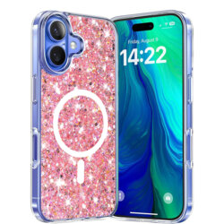 Husa cu sclipici iPhone 16 Techsuit Sparkly Glitter MagSafe, roz