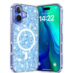 Husa cu sclipici iPhone 16 Techsuit Sparkly Glitter MagSafe, bleu