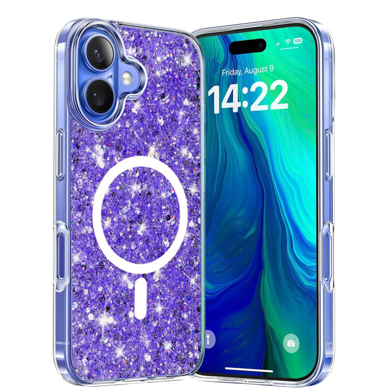 Husa cu sclipici iPhone 16 Techsuit Sparkly Glitter MagSafe, mov