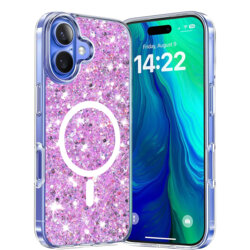 Husa cu sclipici iPhone 16 Techsuit Sparkly Glitter MagSafe, magenta