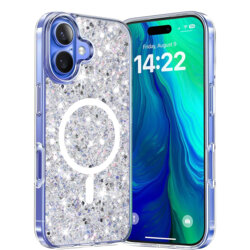 Husa cu sclipici iPhone 16 Plus Techsuit Sparkly Glitter MagSafe, alb
