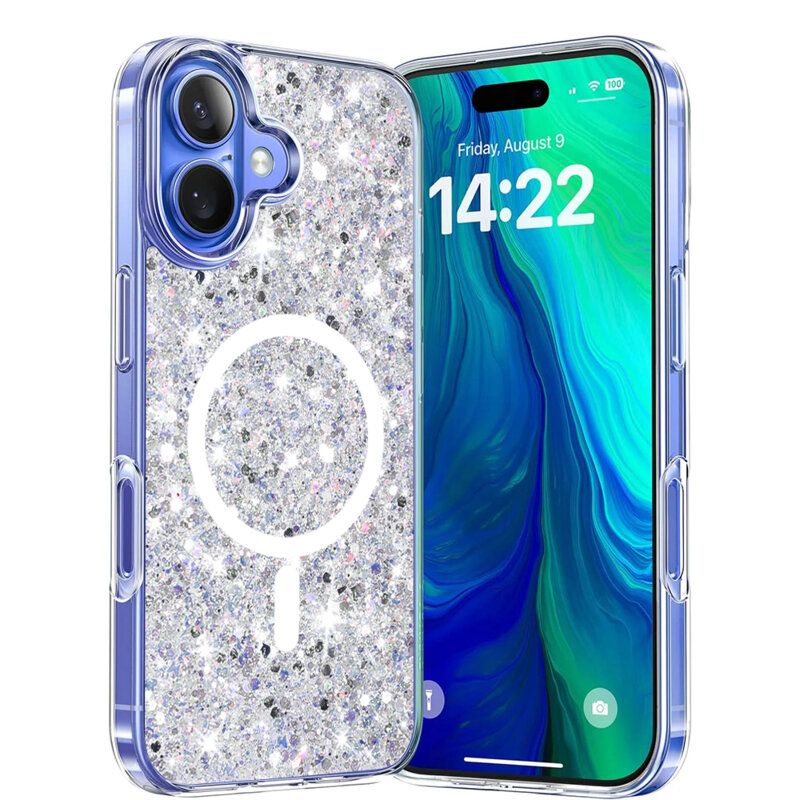 Husa cu sclipici iPhone 16 Plus Techsuit Sparkly Glitter MagSafe, alb