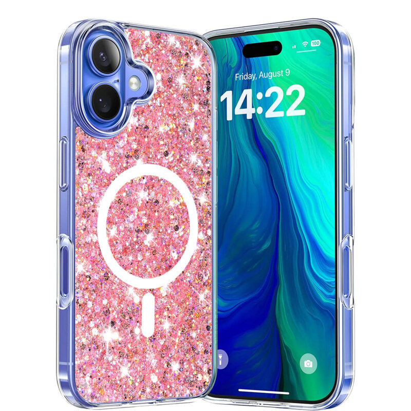 Husa cu sclipici iPhone 16 Plus Techsuit Sparkly Glitter MagSafe, roz
