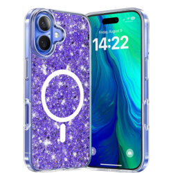Husa cu sclipici iPhone 16 Plus Techsuit Sparkly Glitter MagSafe, mov