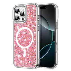 Husa cu sclipici iPhone 16 Pro Techsuit Sparkly Glitter MagSafe, roz