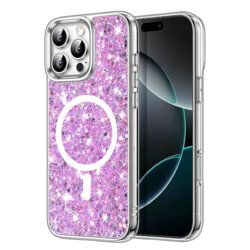 Husa cu sclipici iPhone 16 Pro Techsuit Sparkly Glitter MagSafe, magenta