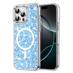 Husa cu sclipici iPhone 16 Pro Max Techsuit Sparkly Glitter MagSafe, bleu