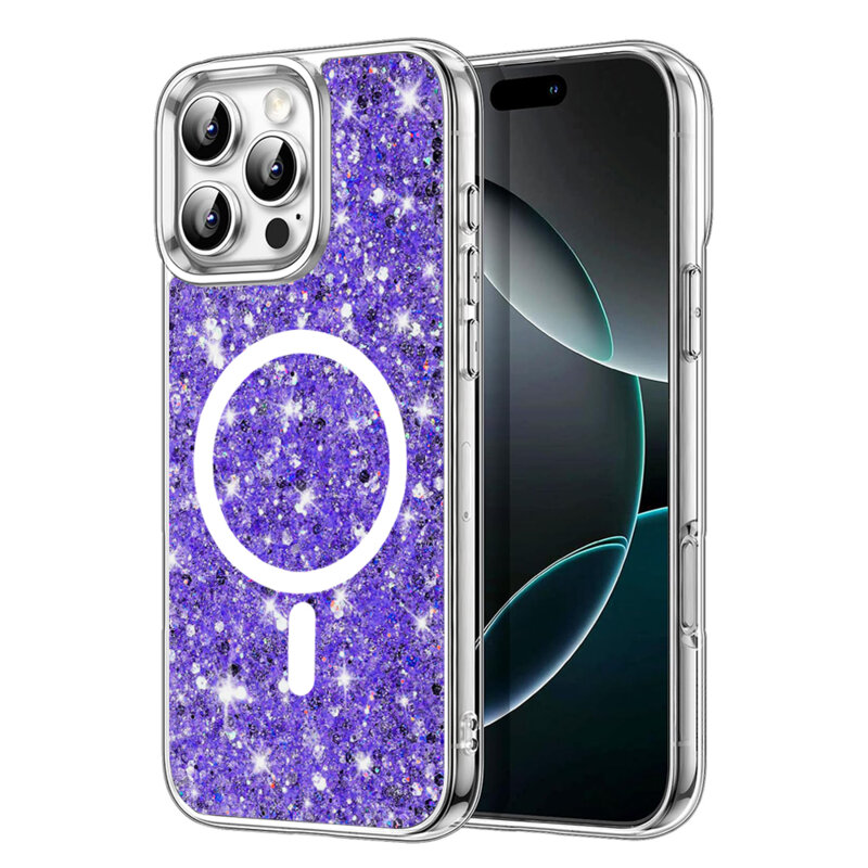 Husa cu sclipici iPhone 16 Pro Max Techsuit Sparkly Glitter MagSafe, mov