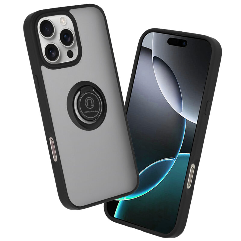 Husa iPhone 16 Pro Techsuit Glinth cu inel suport stand magnetic, negru