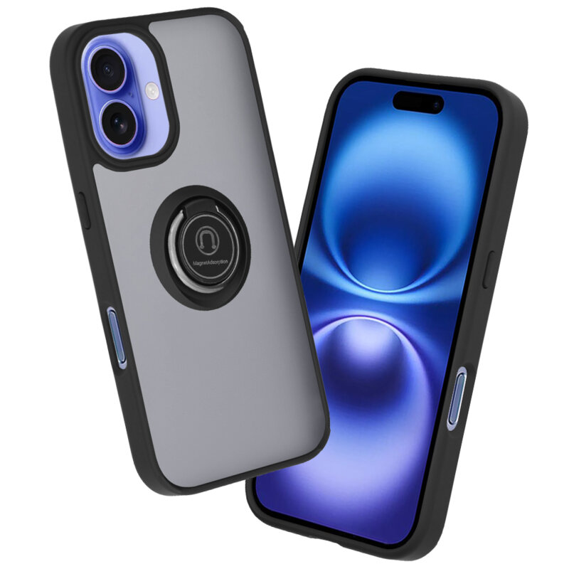 Husa iPhone 16 Techsuit Glinth cu inel suport stand magnetic, negru