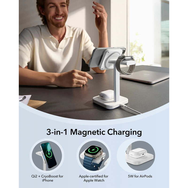 Statie MagSafe wireless + incarcator Apple Watch ESR HaloLock, negru