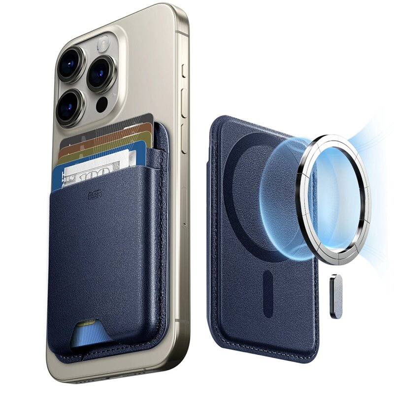 Portofel MagSafe ESR Wallet Boost premium pentru 4 carduri, bleumarin
